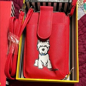 Red Crossbody Phone Wallet with Dog Design